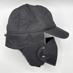 Supplex Trapper Hat Cap  Black Ear Flaps Fleece with Face Warmer Mask NWOT